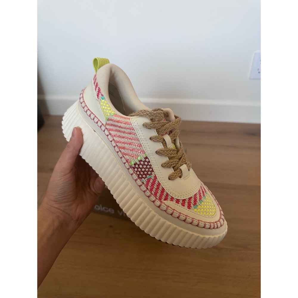 Dolce Vita Dolen Pink Yellow Multi Woven Platform Sneakers Womens NIB